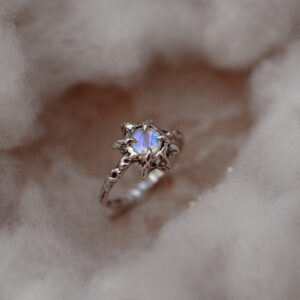 ring silver moonstone Star Drop on white background