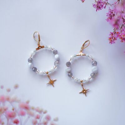 Kolczyki z labradorytem – Popielate Koła z kamieniami naturalnymi