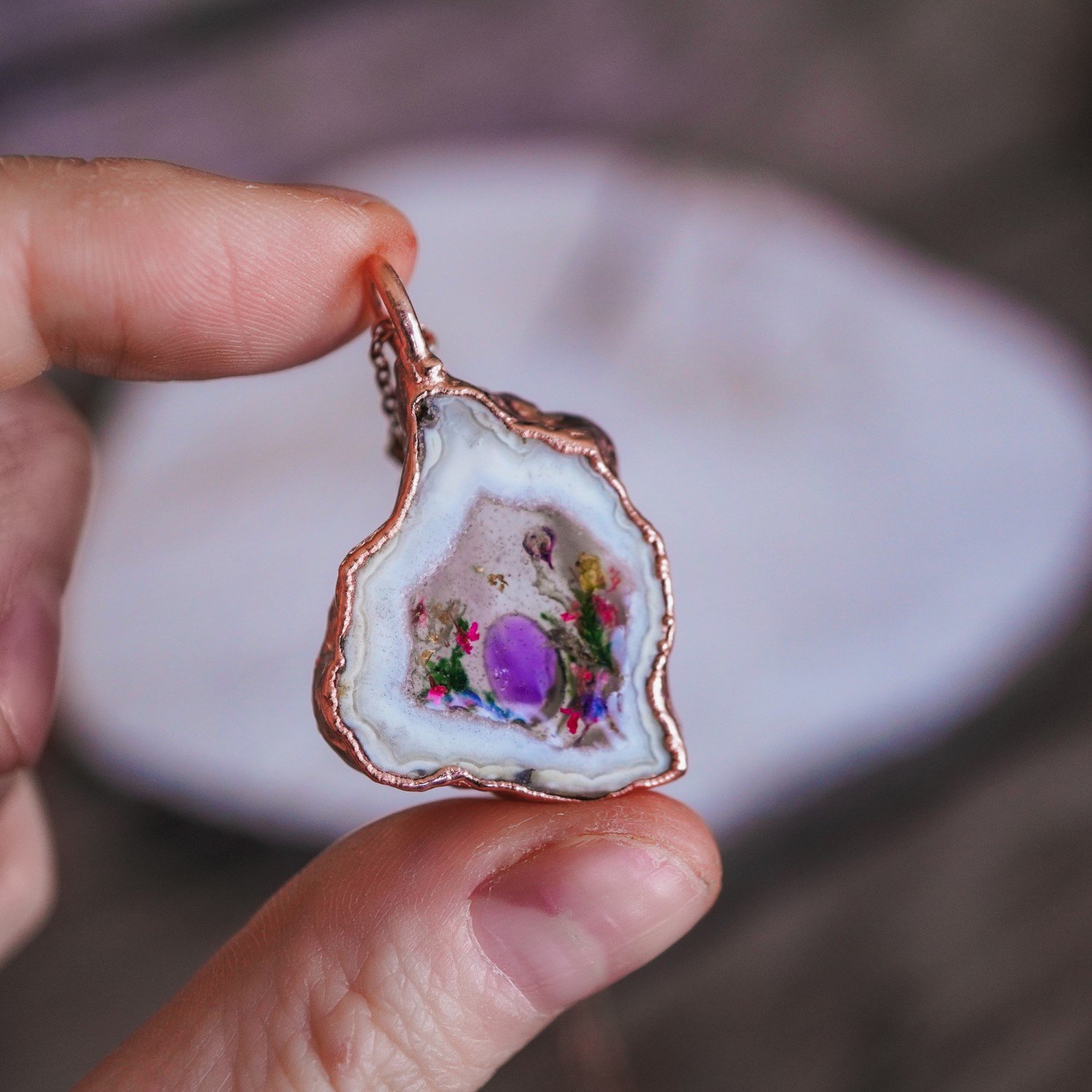 Naszyjnik Magiczny Kwiat - Agat i Ametyst - obrazek 2