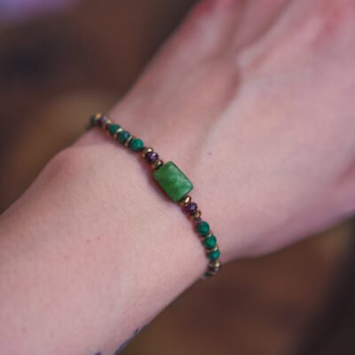 Bransoletka Ziemi i Ognia - Nefryt, Granat, Malachit