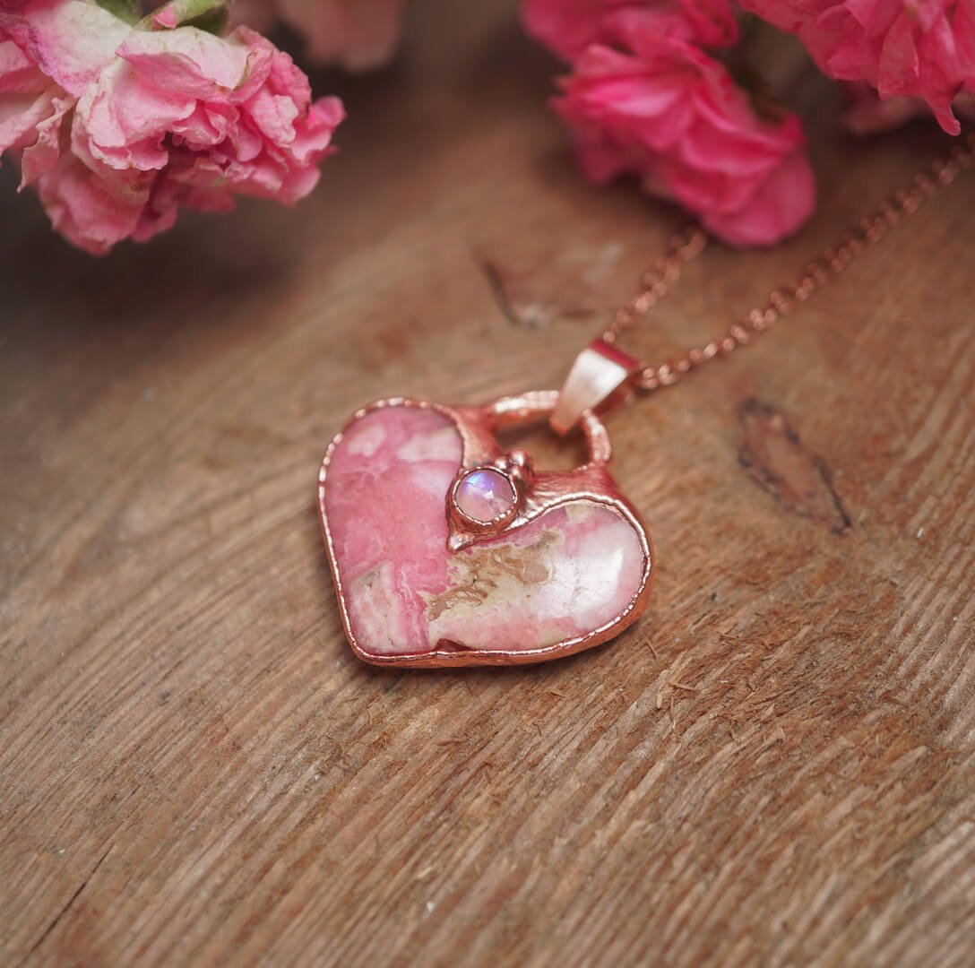 Naszyjnik z Rodochrozytem - romantyczne serce - obrazek 3