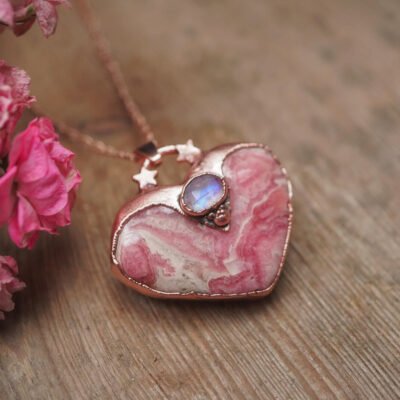 Naszyjnik Serce z Rodochrozytem - księżycowa miłość