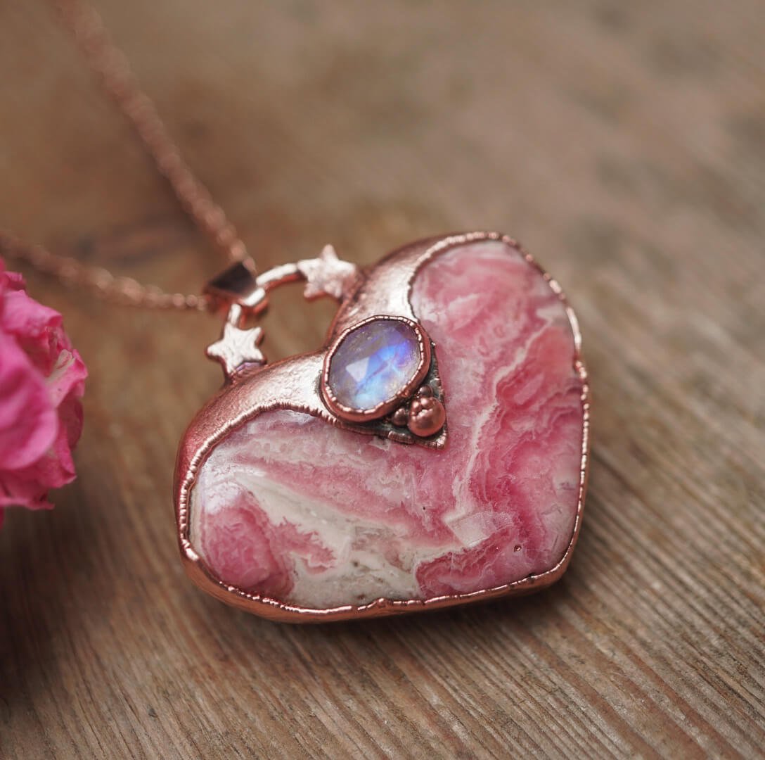 Naszyjnik Serce z Rodochrozytem - księżycowa miłość - obrazek 5