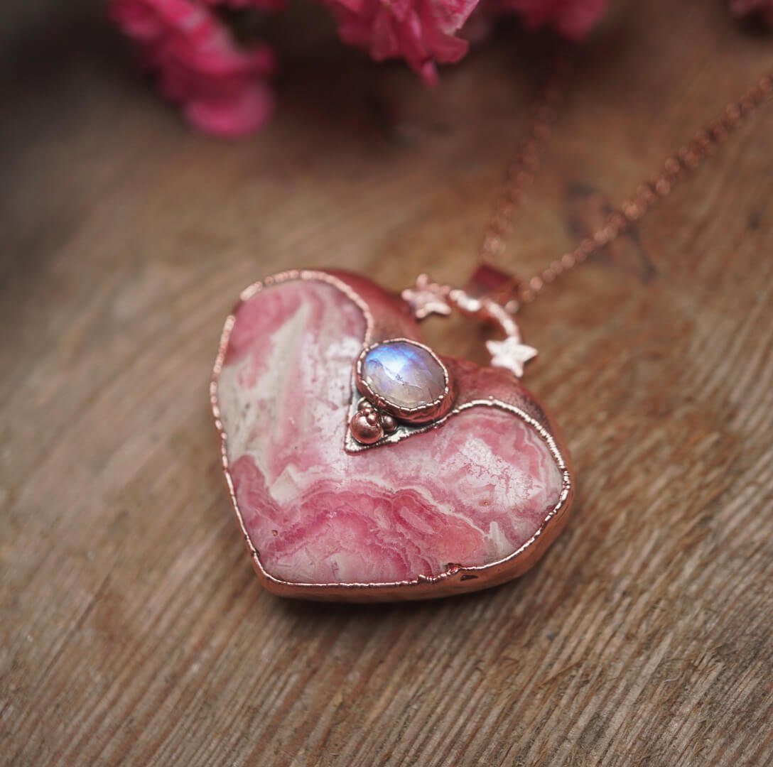 Naszyjnik Serce z Rodochrozytem - księżycowa miłość - obrazek 4
