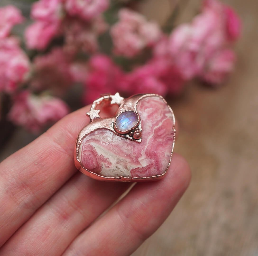 Naszyjnik Serce z Rodochrozytem - księżycowa miłość - obrazek 2