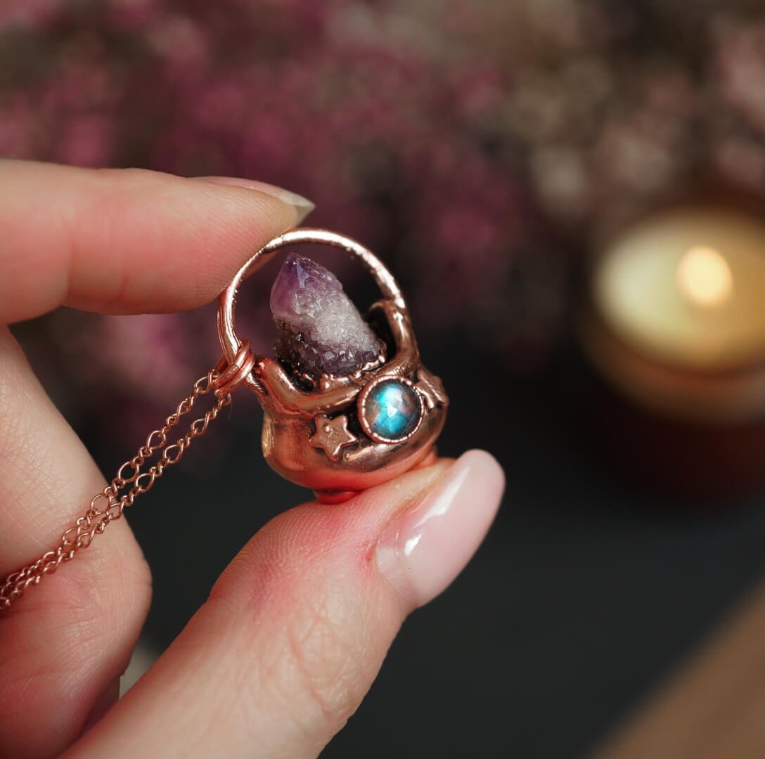 Naszyjnik Kociołek Czarownicy z Ametystem i Labradorytem - obrazek 4