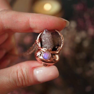 Naszyjnik Kociołek Czarownicy z surowym Ametystem