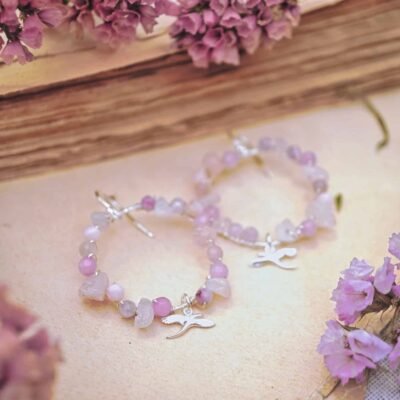 Kolczyki Kwiat Lotosu – srebro 925, kwarc różowy, kunzyt