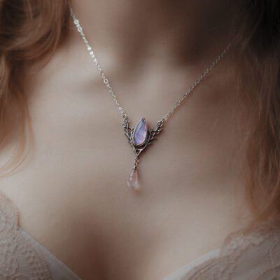 Silberne Mondstein-Halskette - Rose Luna
