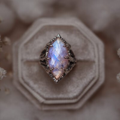 Organischer Mondstein Ring aus Sterling Silber 925
