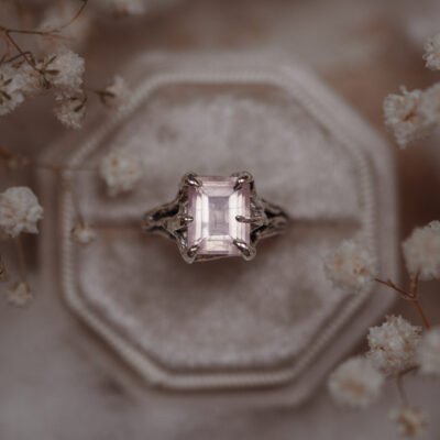 Silberring mit Rosenquarz 15,5 - Blush Thorn