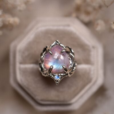 Selene Silver Ring with a Large and a Small Moonstone